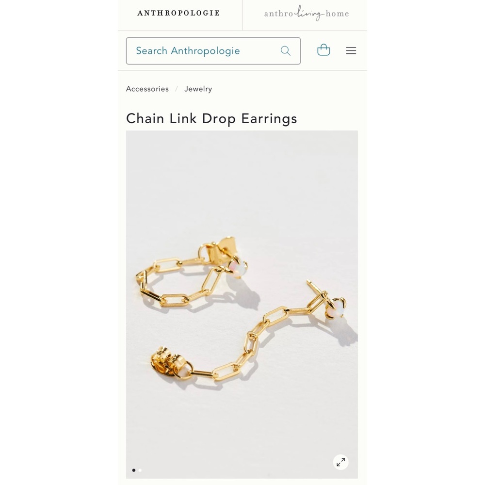 NWT Anthropologie TAI Chain Link Drop Earrings Gold Opal Stone - Picture 16 of 16